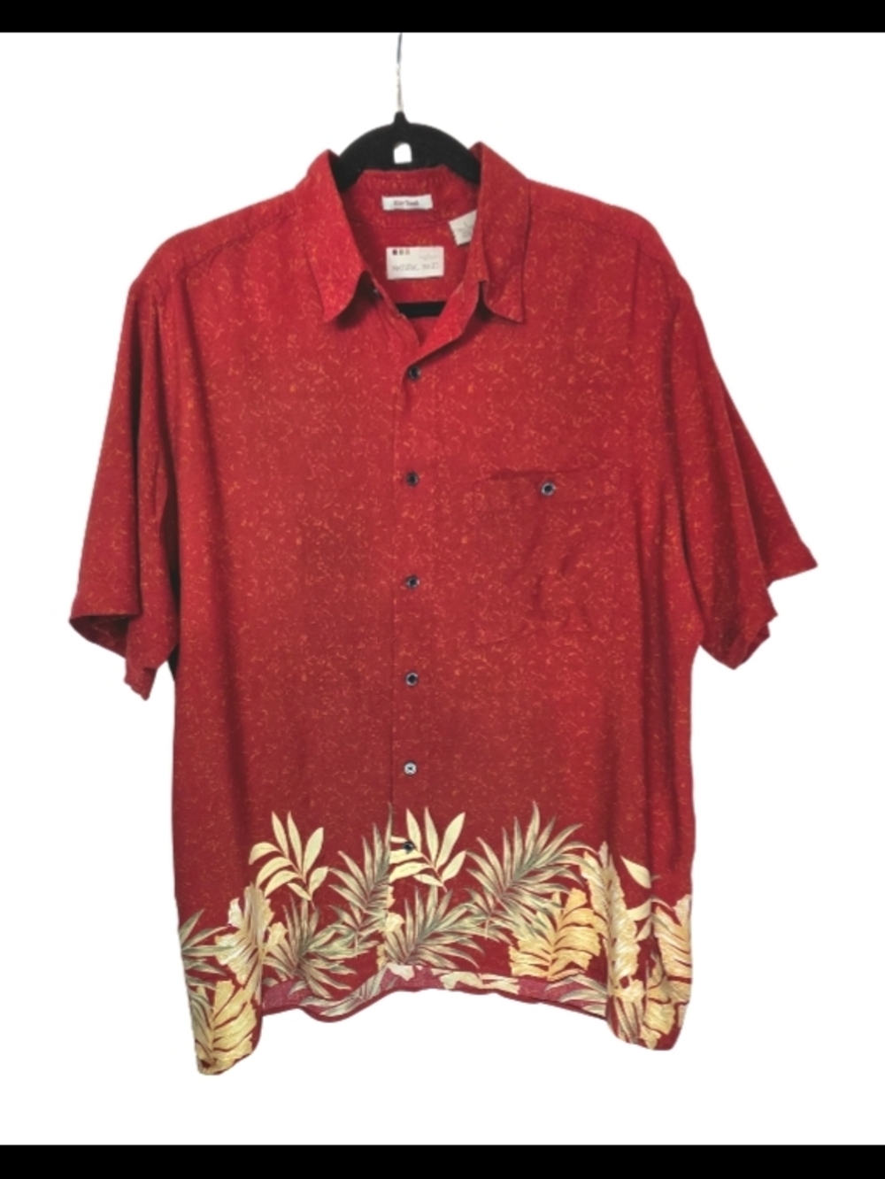 Natural Issue Silky Touch Men's Rust Red Floral Tropical Hawaiian Shirt Size L
